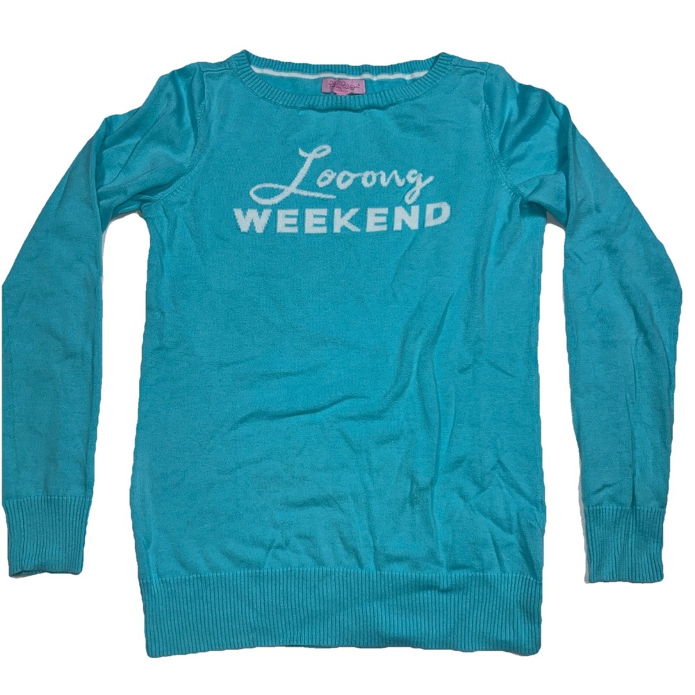 Lilly Pulitzer lightweight cotton sweater Looong weekend blue turquoise size M